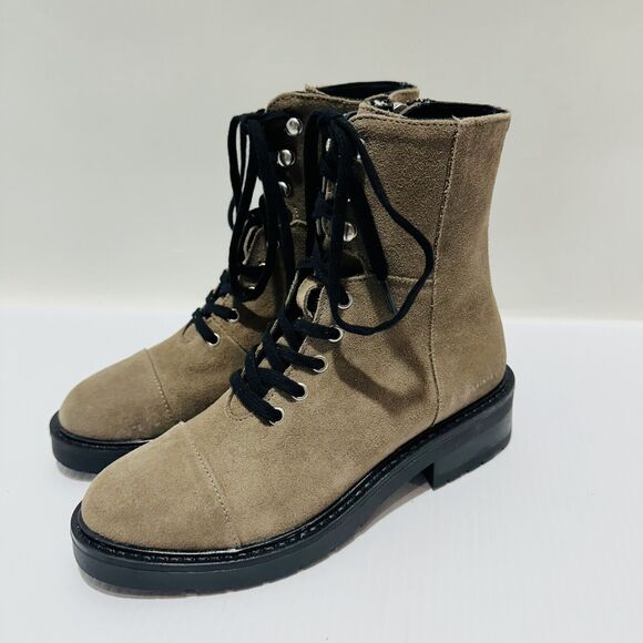 AllSaints Dusty Women's US 7 Combat Boots Light Gray Tan Cow Suede NWOB $299 - Picture 3 of 12